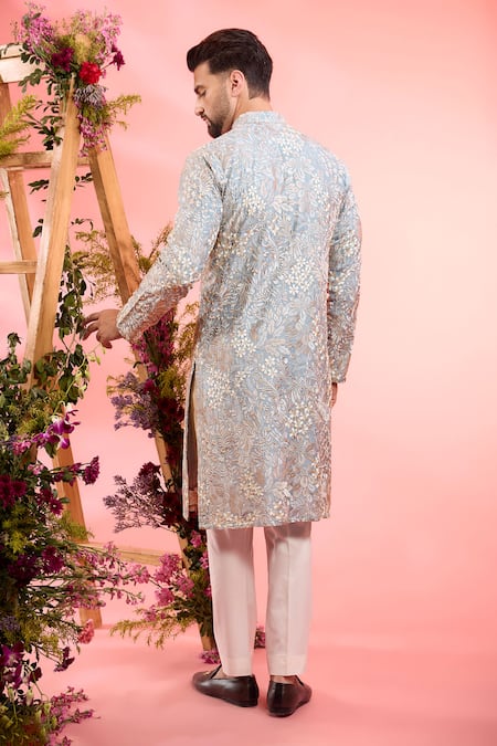 Shop Kasbah Blue Silk Embroidery Designer Kurta at Aza Fashions Shop_Kasbah_Blue Silk Embroidery Designer Kurta _at_Aza_Fashions