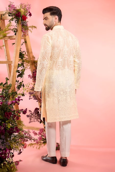Shop_Kasbah_Ivory Georgette Embroidery Designer Kurta _at_Aza_Fashions