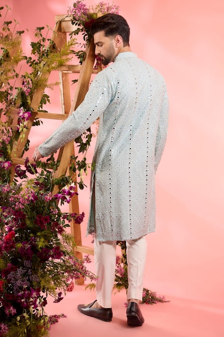 Shop Kasbah Blue Silk Embroidery Designer Kurta at Aza Fashions Shop_Kasbah_Blue Silk Embroidery Designer Kurta _at_Aza_Fashions