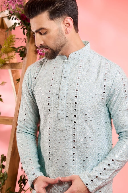 Kasbah Blue Silk Embroidery Designer Kurta Online at Aza Fashions Kasbah_Blue Silk Embroidery Designer Kurta _Online_at_Aza_Fashions
