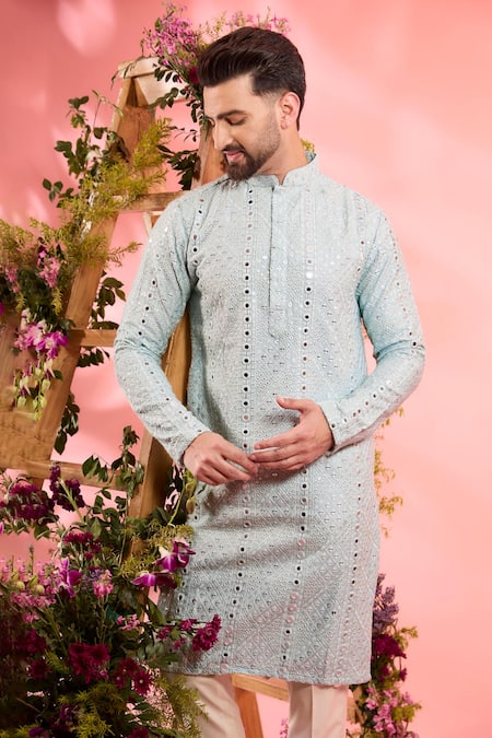 Buy Kasbah Blue Silk Embroidery Designer Kurta Online at Aza Fashions Buy_Kasbah_Blue Silk Embroidery Designer Kurta _Online_at_Aza_Fashions