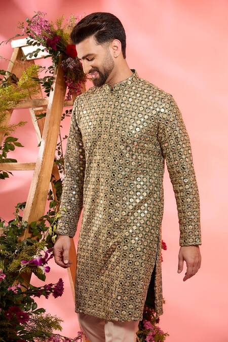 Kasbah Green Georgette Embroidery Designer Kurta Online at Aza Fashions Kasbah_Green Georgette Embroidery Designer Kurta _Online_at_Aza_Fashions