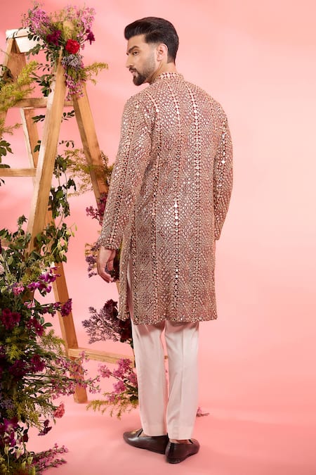 Shop_Kasbah_Red Georgette Sequins Designer Kurta _at_Aza_Fashions