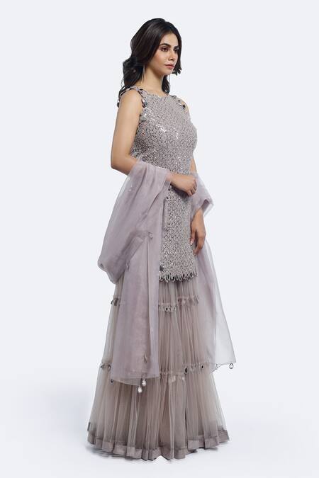 Onaya Gray Net Mirrors Round Neck Grey Work Kurta Set Online at Aza Fashions Onaya_Gray Net Mirrors Round Neck Grey Work Kurta Set _Online_at_Aza_Fashions