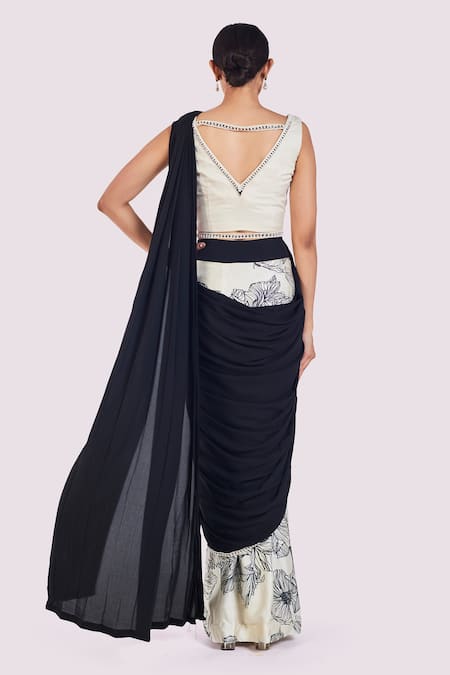 Onaya Floral Print Pre-Draped Saree Set 