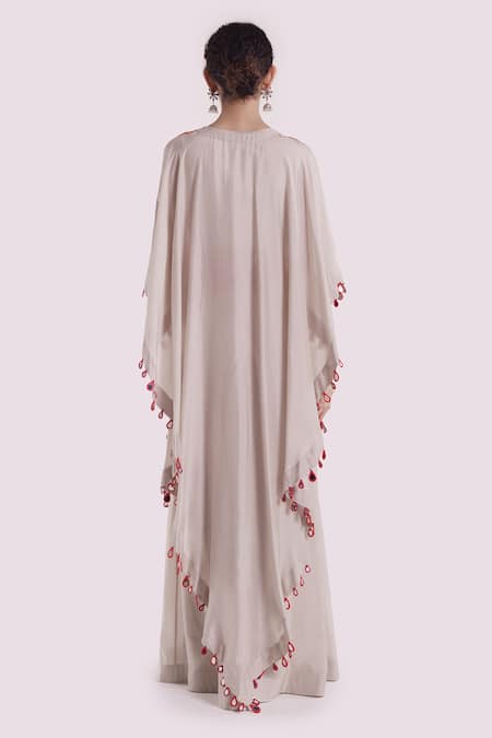 Shop Onaya Off White Silk Sequins, Mirrors, Embroidery V-neck Cape And Pant Set at Aza Fashions Shop_Onaya_Off White Silk Sequins, Mirrors, Embroidery V-neck Cape And Pant Set _at_Aza_Fashions