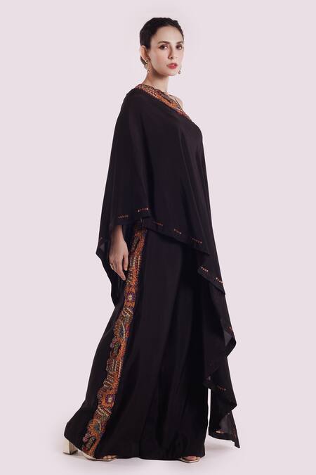 Onaya Black Silk Sequins, Embroidery Asymmetric Kaftan And Pant Set Online at Aza Fashions Onaya_Black Silk Sequins, Embroidery Asymmetric Kaftan And Pant Set _Online_at_Aza_Fashions