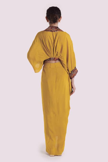 Shop Onaya Yellow Silk Sequins, Embroidery Round Neck, Kurta Set at Aza Fashions Shop_Onaya_Yellow Silk Sequins, Embroidery Round Neck, Kurta Set _at_Aza_Fashions