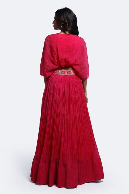 Shop_Onaya_Pink Georgette Sequins, Beads V-neck Embroidered Kurta Set _at_Aza_Fashions