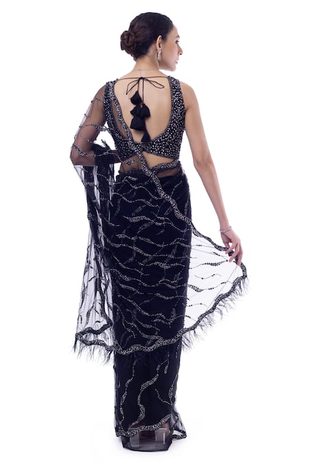 Onaya Black Cutdana Embroidered Saree Set 