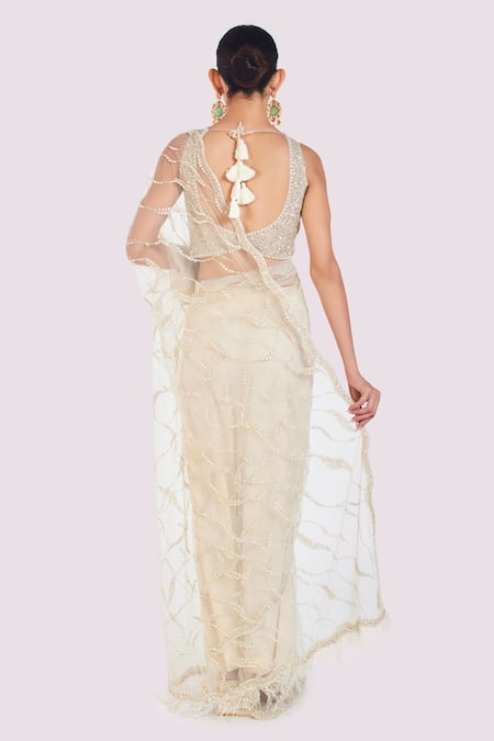 Onaya Ivory Cutdana Embroidered Saree Set 