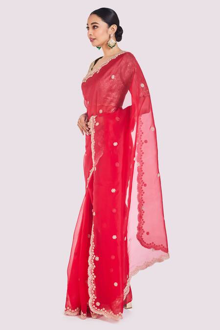 Buy Onaya Red Organza Embroidery, Sequins, Cut Work, Diamonds Round Neck Saree Set Online at Aza Fashions Buy_Onaya_Red Organza Embroidery, Sequins, Cut Work, Diamonds Round Neck Saree Set _Online_at_Aza_Fashions