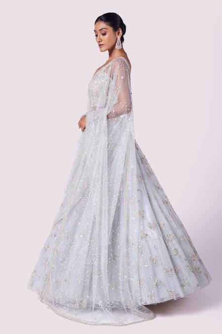 Onaya Blue Net Cut Work, Sequins Sweetheart Neck Classic Embroidered Lehenga Set Online at Aza Fashions Onaya_Blue Net Cut Work, Sequins Sweetheart Neck Classic Embroidered Lehenga Set _Online_at_Aza_Fashions