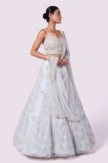 Shop Onaya Blue Net Cut Work, Sequins Sweetheart Neck Classic Embroidered Lehenga Set Online at Aza Fashions Shop_Onaya_Blue Net Cut Work, Sequins Sweetheart Neck Classic Embroidered Lehenga Set _Online_at_Aza_Fashions