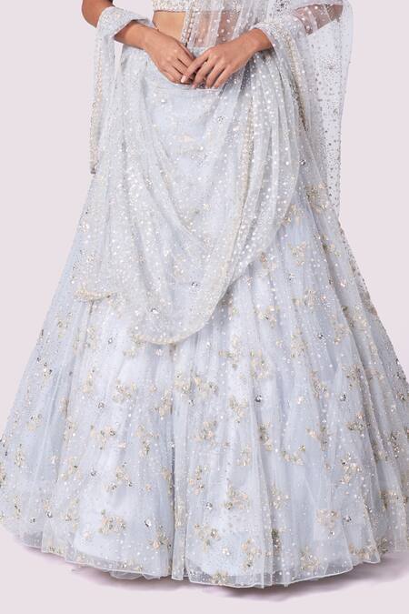 Onaya Blue Net Cut Work, Sequins Sweetheart Neck Classic Embroidered Lehenga Set at Aza Fashions Onaya_Blue Net Cut Work, Sequins Sweetheart Neck Classic Embroidered Lehenga Set _at_Aza_Fashions