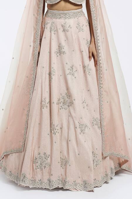 Onaya_Peach Georgette Embroidery, Sequins Round Neck Lehenga Set_Online_at_Aza_Fashions