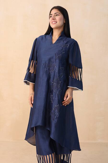 Midori By Sgv Navy Blue Negative Spacing Kurta Set 