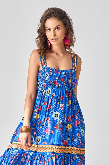 Shop Verb By Pallavi Singhee Blue Voile Scoop Neck Floral Print Maxi Dress Online at Aza Fashions Shop_Verb By Pallavi Singhee_Blue Voile Scoop Neck Floral Print Maxi Dress _Online_at_Aza_Fashions