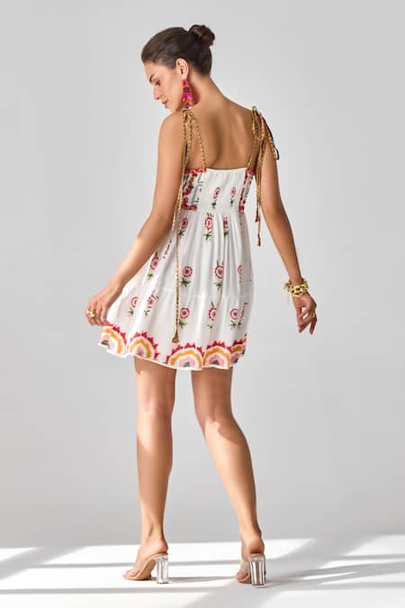 Verb By Pallavi Singhee Embroidered Ivory Short Dress 