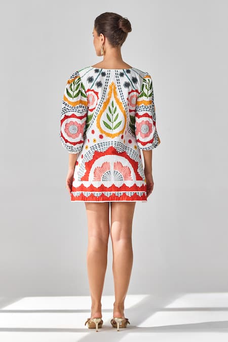 Verb By Pallavi Singhee Embroidered Ivory Short Dress 