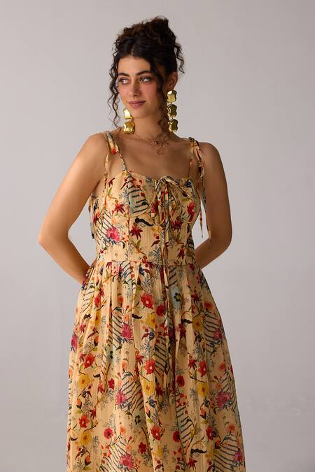 Buy Verb By Pallavi Singhee Beige Chiffon Square Neck Floral Print Maxi Dress Online at Aza Fashions Buy_Verb By Pallavi Singhee_Beige Chiffon Square Neck Floral Print Maxi Dress _Online_at_Aza_Fashions