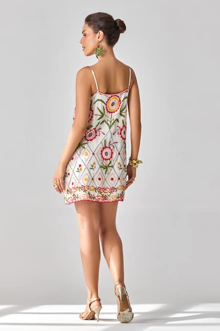 Verb By Pallavi Singhee Embroidered Ivory Short Dress 