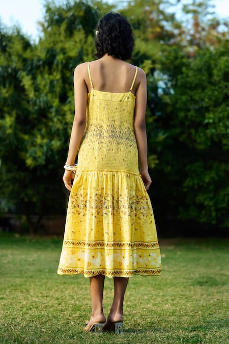 Verb By Pallavi Singhee Yellow Floral Midi Dress 