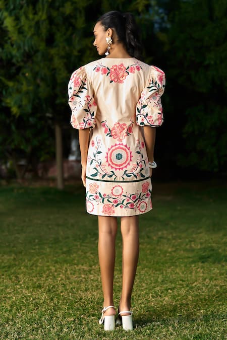 Verb By Pallavi Singhee Floral Embroidered Cream Dress 