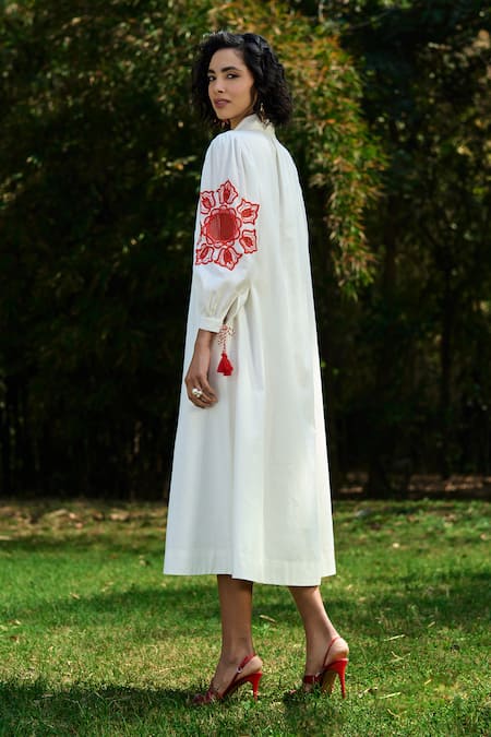 Verb By Pallavi Singhee Embroidered Ivory Shirt Dress 