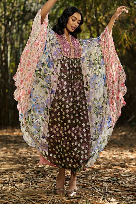 Verb By Pallavi Singhee Multi Color Floral Pattern Kaftan  
