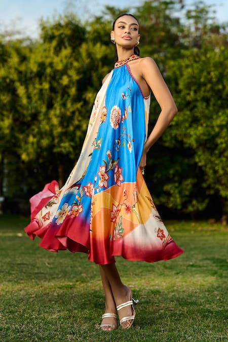 Verb By Pallavi Singhee Multi Color Satin Midi Dress 