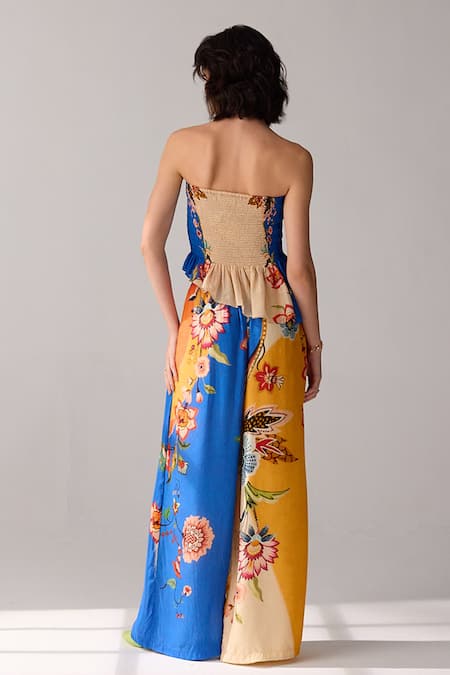 Verb By Pallavi Singhee Floral Print Beige & Blue Pant Set 