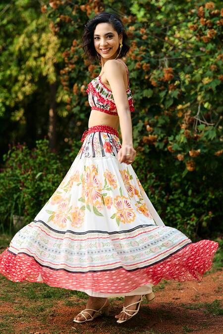 Verb By Pallavi Singhee Multi Color Viscose, Georgette Embroidery Floral Print Top And Skirt Set Online at Aza Fashions Verb By Pallavi Singhee_Multi Color Viscose, Georgette Embroidery Floral Print Top And Skirt Set_Online_at_Aza_Fashions