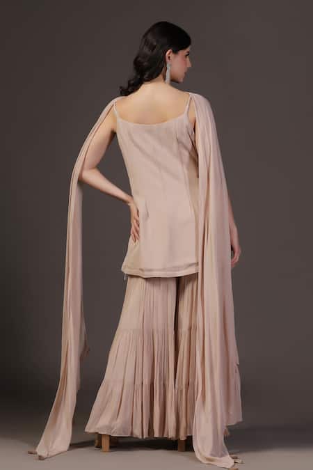 Shop Two Sisters By Gyans Pink Georgette Sequins Round Neck Dusky Kurta Gharara Set at Aza Fashions Shop_Two Sisters By Gyans_Pink Georgette Sequins Round Neck Dusky Kurta Gharara Set _at_Aza_Fashions