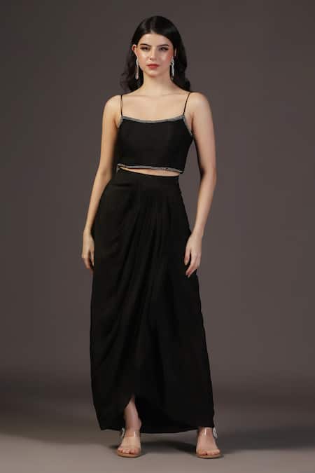 Two Sisters By Gyans_Black Georgette Round Neck Cape Set _Online_at_Aza_Fashions