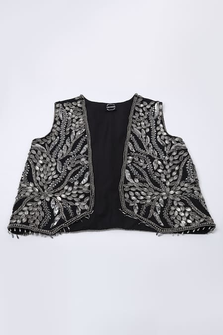 Buy_Two Sisters By Gyans_Black Georgette Round Neck Cape Set 