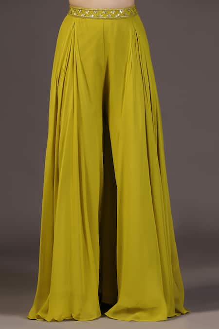 Buy_Two Sisters By Gyans_Green Georgette, Crepe, Net Sequins, Embroidery Halter Neck Sharara Set _Online_at_Aza_Fashions