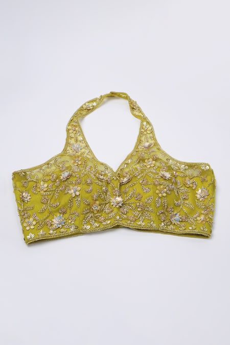 Buy Two Sisters By Gyans Green Georgette, Crepe, Net Sequins, Embroidery Halter Neck Sharara Set Buy_Two Sisters By Gyans_Green Georgette, Crepe, Net Sequins, Embroidery Halter Neck Sharara Set