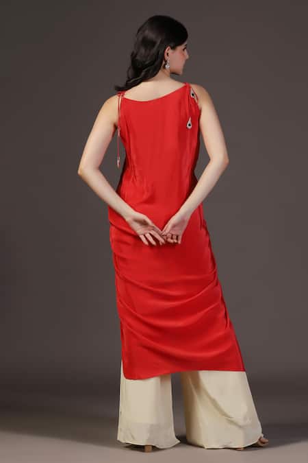 Two Sisters By Gyans Red Crepe Tunic & Palazzo Set 