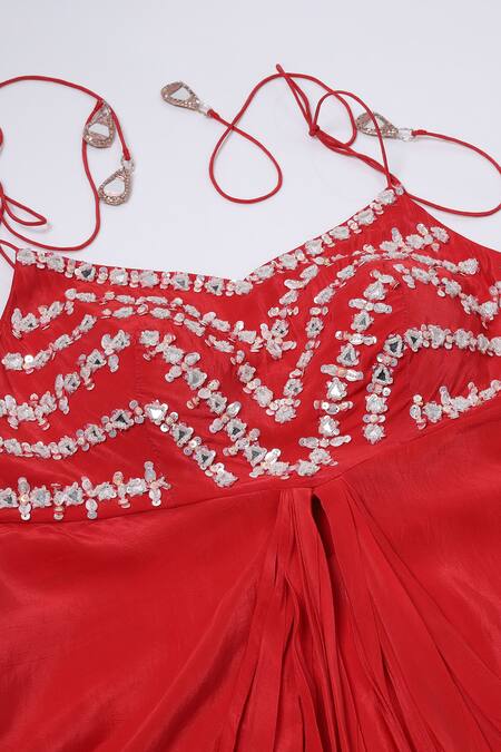 Buy_Two Sisters By Gyans_Red Crepe Embroidery Scoop Neck Tunic And Palazzo Set 