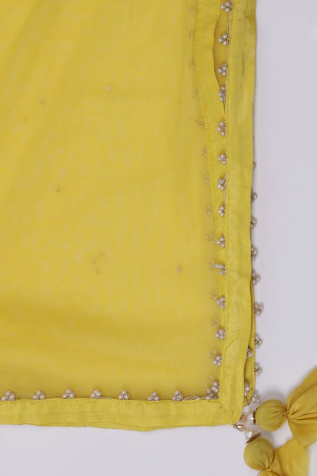 Two Sisters By Gyans_Yellow Crepe Sequins, Beads Sweetheart Neck Designer Lehenga Set _at_Aza_Fashions