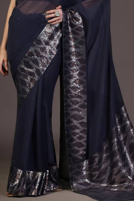 Shop Two Sisters By Gyans Black Georgette Sequins Designer Saree Shop_Two Sisters By Gyans_Black Georgette Sequins Designer Saree