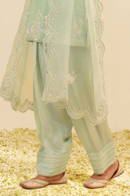 Sheetal Batra Mint Chanderi , Satin, Organza Embroidery Round Neck Green Kurta Set Online at Aza Fashions Sheetal Batra_Mint Chanderi , Satin, Organza Embroidery Round Neck Green Kurta Set _Online_at_Aza_Fashions