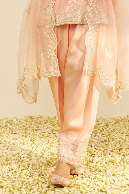 Buy Sheetal Batra Pink Chanderi , Organza Embroidery Split V-neck Kurta Set Online at Aza Fashions Buy_Sheetal Batra_Pink Chanderi , Organza Embroidery Split V-neck Kurta Set _Online_at_Aza_Fashions