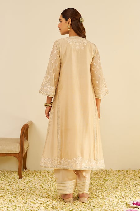 Shop Sheetal Batra Beige Chanderi Silk Embroidery Round Neck Kurta Set at Aza Fashions Shop_Sheetal Batra_Beige Chanderi Silk Embroidery Round Neck Kurta Set _at_Aza_Fashions