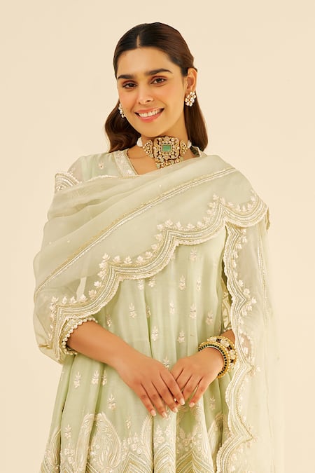 Sheetal Batra Mint Green Chanderi Anarkali Set 
