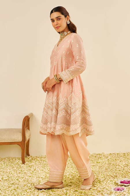Buy Sheetal Batra Pink Chanderi Silk Sequins, Embroidery V-neck Anarkali Set With Salwar Online at Aza Fashions Buy_Sheetal Batra_Pink Chanderi Silk Sequins, Embroidery V-neck Anarkali Set With Salwar _Online_at_Aza_Fashions