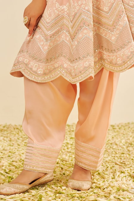 Shop Sheetal Batra Pink Chanderi Silk Sequins, Embroidery V-neck Anarkali Set With Salwar Online at Aza Fashions Shop_Sheetal Batra_Pink Chanderi Silk Sequins, Embroidery V-neck Anarkali Set With Salwar _Online_at_Aza_Fashions