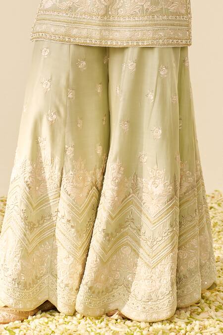 Buy Sheetal Batra Mint Silk, Chanderi Sequins, Zari, Embroidery V-neck Green Kurta And Sharara Set Online at Aza Fashions Buy_Sheetal Batra_Mint Silk, Chanderi Sequins, Zari, Embroidery V-neck Green Kurta And Sharara Set _Online_at_Aza_Fashions