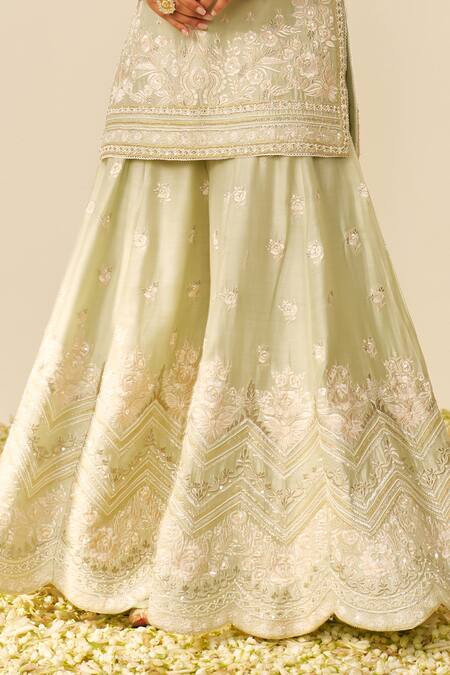 Sheetal Batra Mint Silk, Chanderi Sequins, Zari, Embroidery V-neck Green Kurta And Sharara Set at Aza Fashions Sheetal Batra_Mint Silk, Chanderi Sequins, Zari, Embroidery V-neck Green Kurta And Sharara Set _at_Aza_Fashions